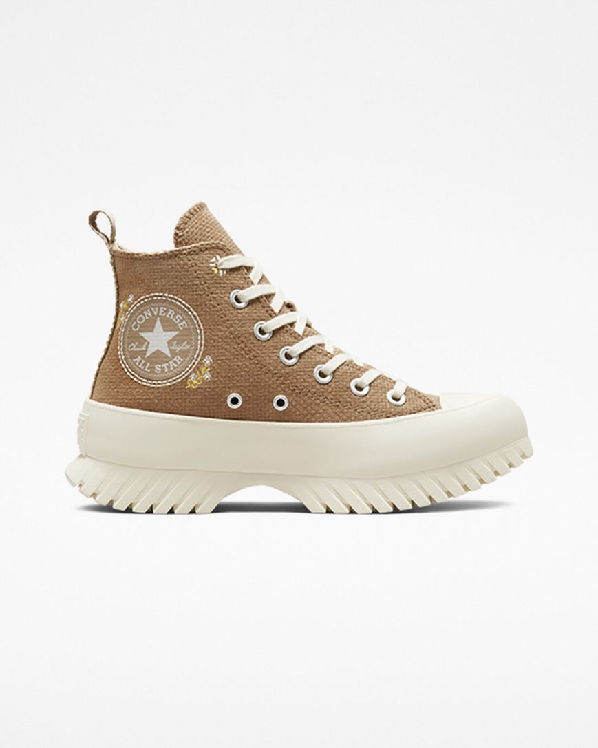 Women\'s Converse Chuck Taylor All Star Lugged 2.0 Autumn Embroidery High Top Platform Shoes Brown / Khaki | AU C01E5X